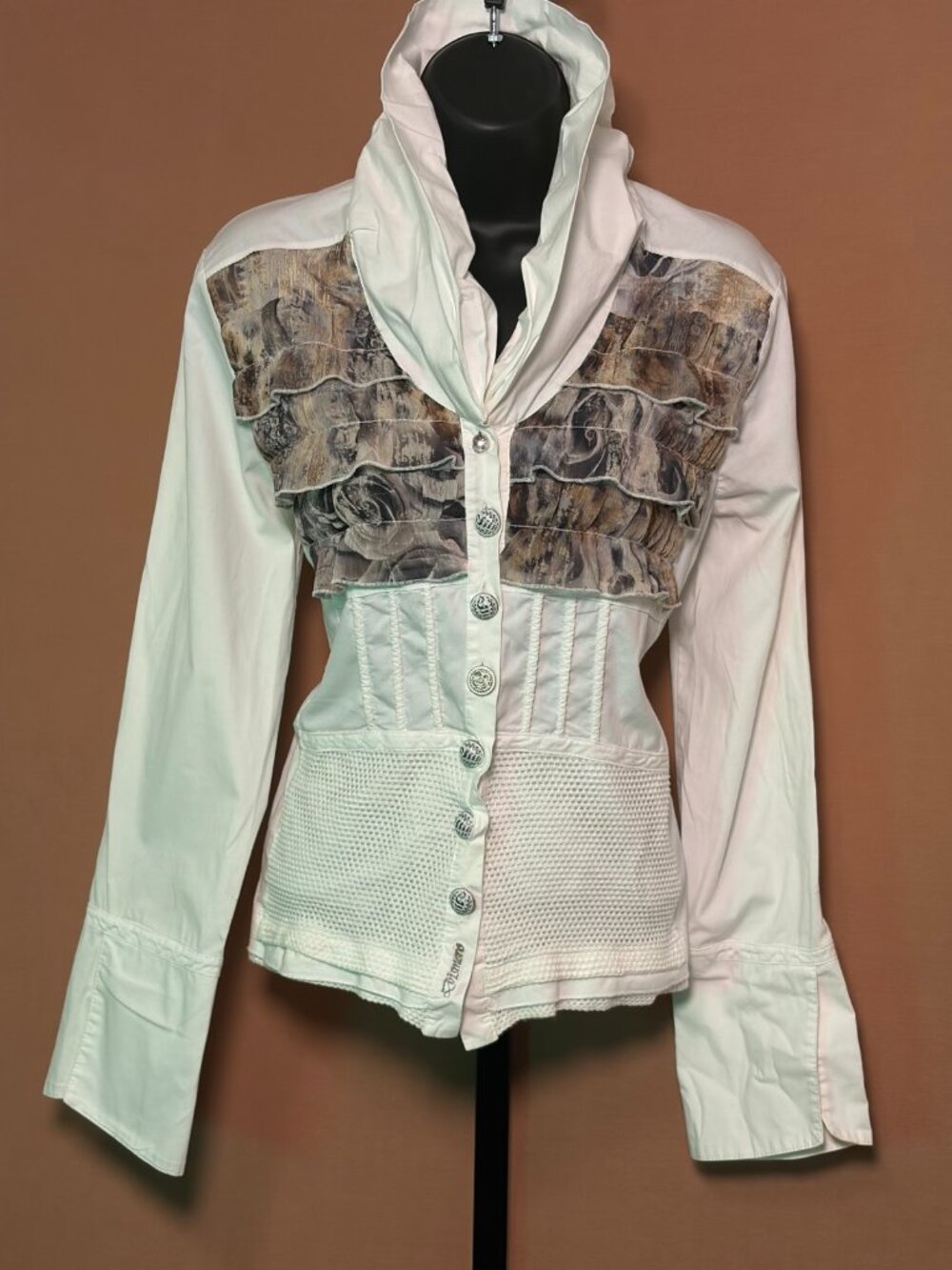 Dismero White Ruffled Cowl Neck Blouse - Women's M - Floral Statement Top